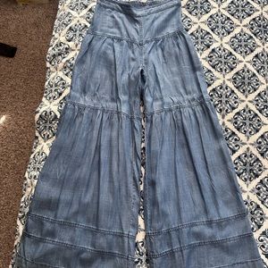 Chambray high waist palazzo pants